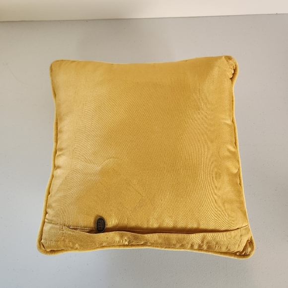 Pier 1 Imports Beaded Jeweled Embroidered Owl Pillow 14" x 14" Yellow Silver - Picture 6 of 9